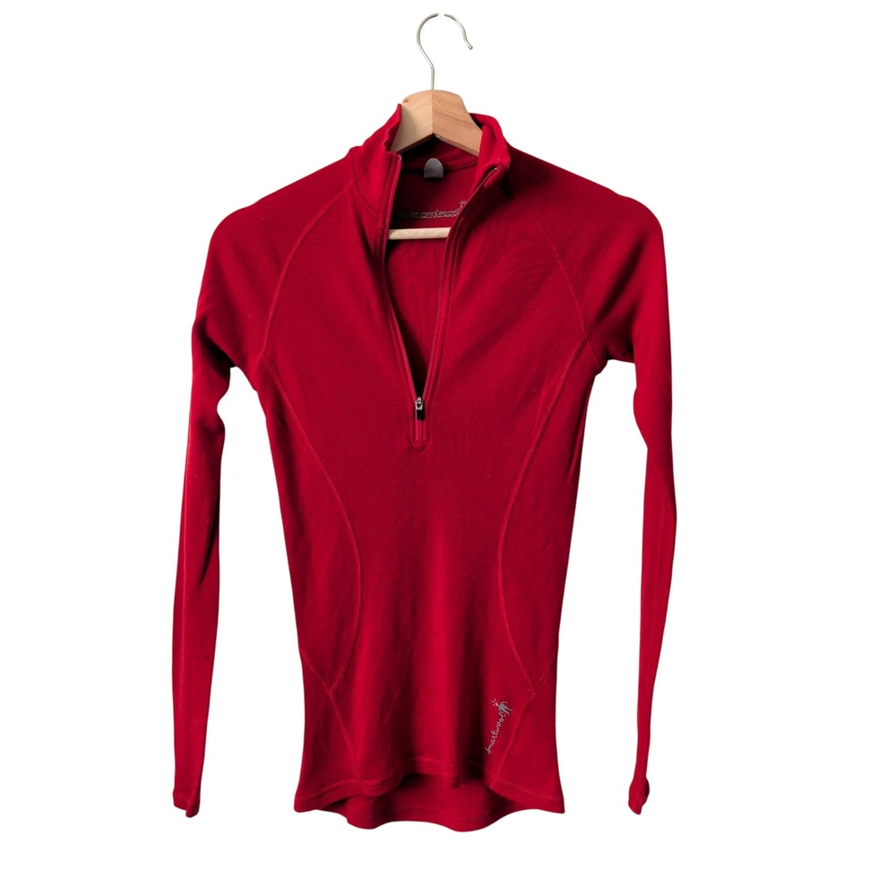 Smartwool Womens Red 100% Merino Wool Quarter Zip Base Layer Top Small FA08